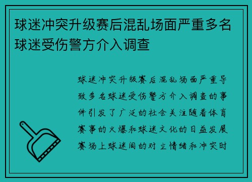 球迷冲突升级赛后混乱场面严重多名球迷受伤警方介入调查